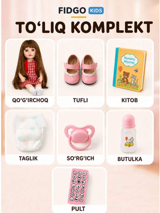 FIDGO BABY Lovely qo‘g‘irchog‘i, 55 sm, silikon, realistik xususiyatlarga ega
