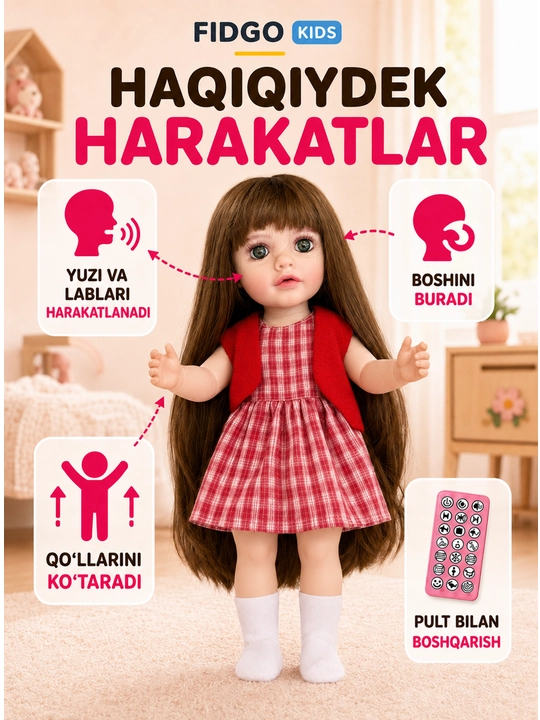 FIDGO BABY Lovely qo‘g‘irchog‘i, 55 sm, silikon, realistik xususiyatlarga ega