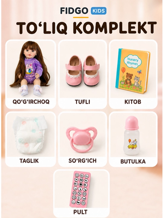 FIDGO BABY Lovely qo‘g‘irchog‘i, 55 sm, silikon, realistik xususiyatlarga ega