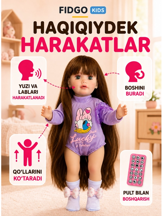 FIDGO BABY Lovely qo‘g‘irchog‘i, 55 sm, silikon, realistik xususiyatlarga ega