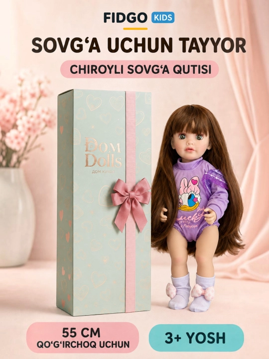 FIDGO BABY Lovely qo‘g‘irchog‘i, 55 sm, silikon, realistik xususiyatlarga ega