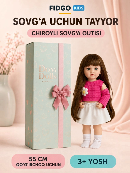 FIDGO BABY Lovely qo‘g‘irchog‘i, 55 sm, silikon, realistik xususiyatlarga ega