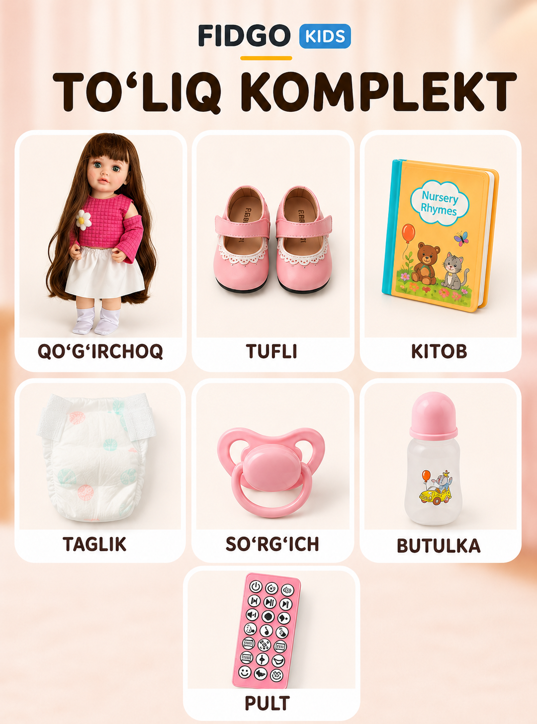 FIDGO BABY Lovely qo‘g‘irchog‘i, 55 sm, silikon, realistik xususiyatlarga ega