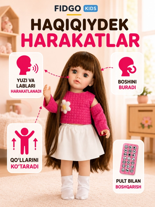 FIDGO BABY Lovely qo‘g‘irchog‘i, 55 sm, silikon, realistik xususiyatlarga ega