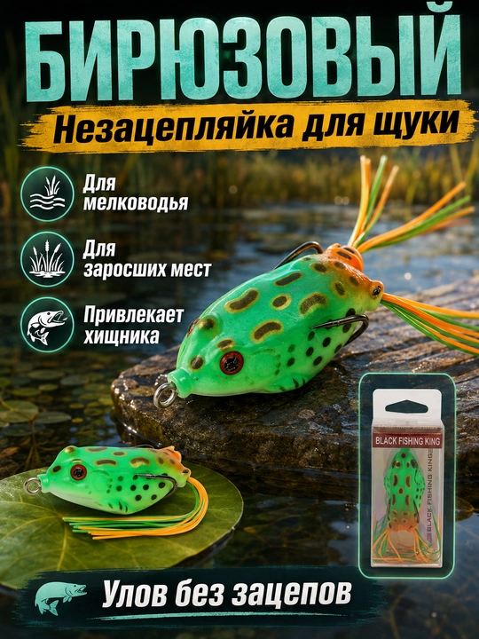 Лягушка-незацепляйка для щуки, силиконовая приманка с двойным крючком - 
