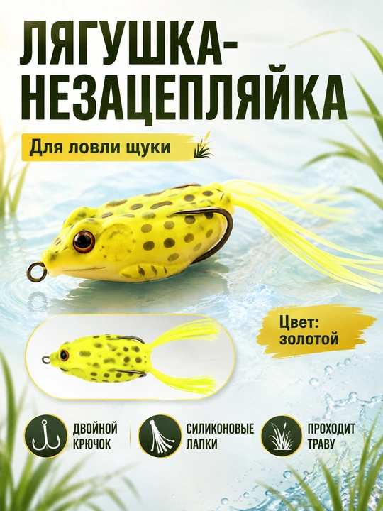 Лягушка-незацепляйка для щуки, силиконовая приманка с двойным крючком