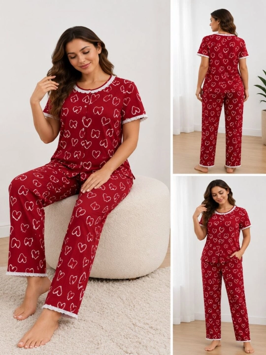 Ayollar uchun pijama to’plami, yumshoq, nafas oluvchi, qisqa yeng va sharvarli