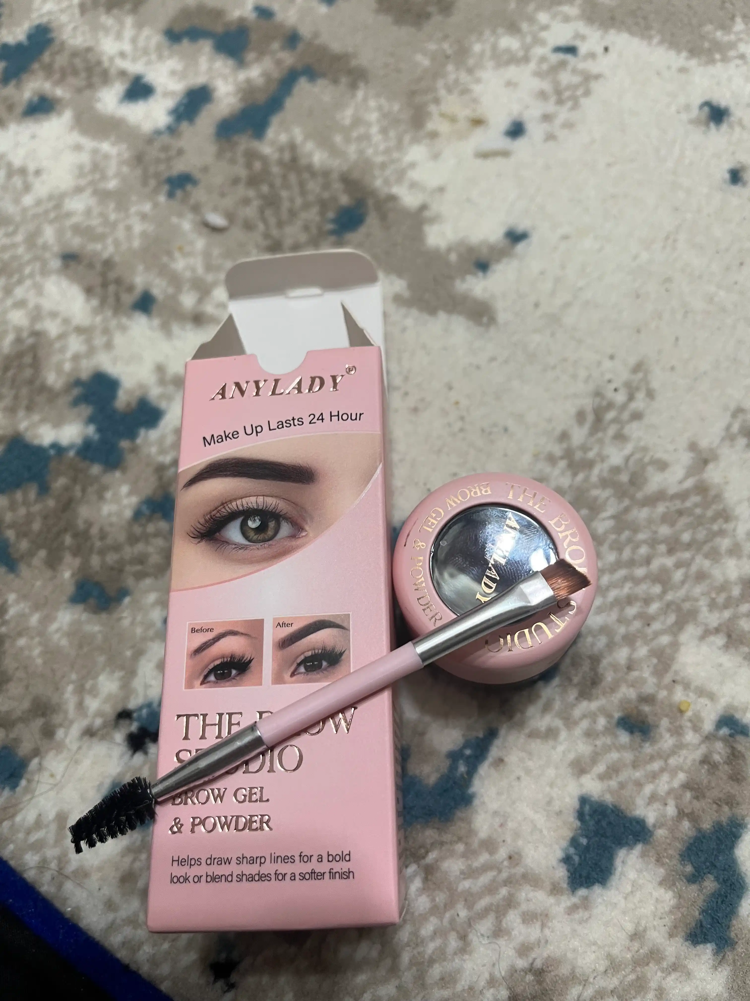Qosh uchun pomada ANYLADY 2v1: pudra-ten va gel, suvga chidamli to'plam chotka bilan