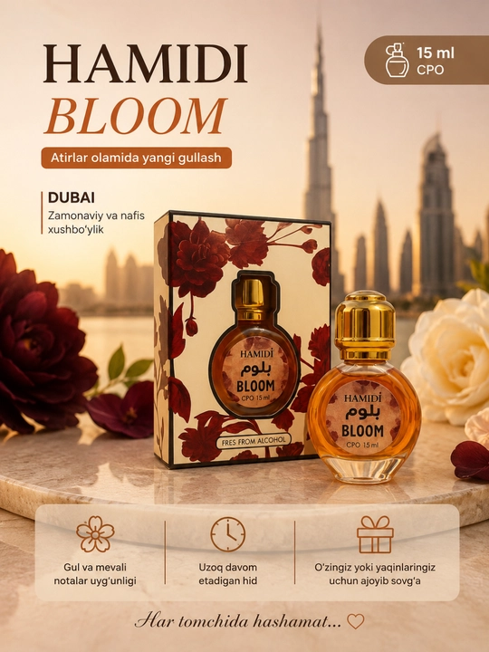 Hamidi Bloom va Valley CPO, 15 ml, Dubay atirlari, alkogolsiz, premium - 