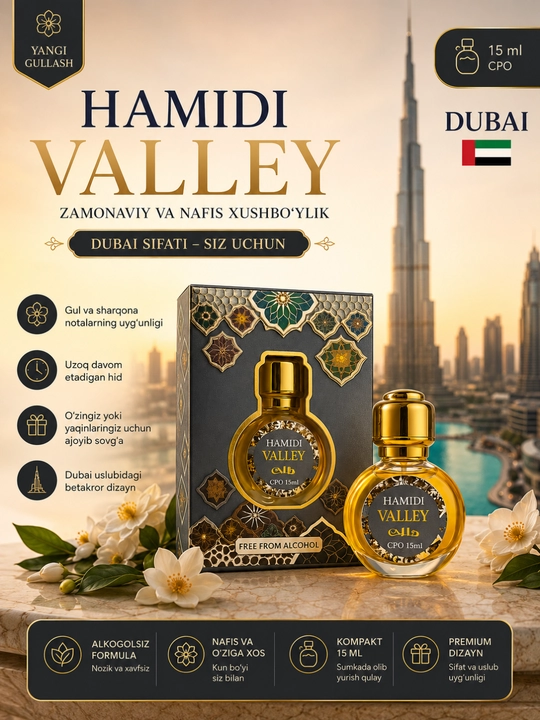 Hamidi Bloom va Valley CPO, 15 ml, Dubay atirlari, alkogolsiz, premium - 