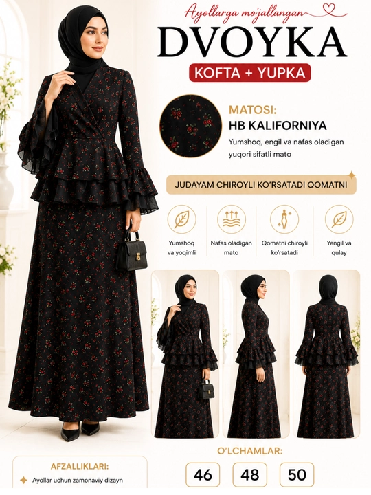 Ayollar ikkiligi, kofta yubka, HB California, uzun yubka, ayollar kiyimi