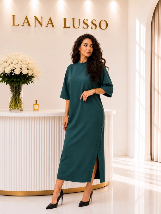 Платье женское миди MIRA MIA из трикотажа, темно-зеленое
