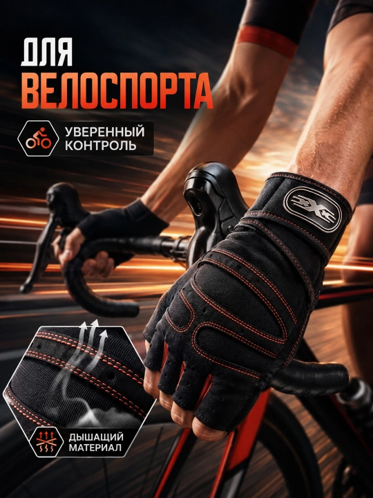 Перчатки спортивные без пальцев с гелевыми вставками для велосипеда и тренировок