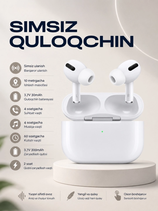 Simsiz quloqchinlar, sensorli, iPhone va Android uchun - 