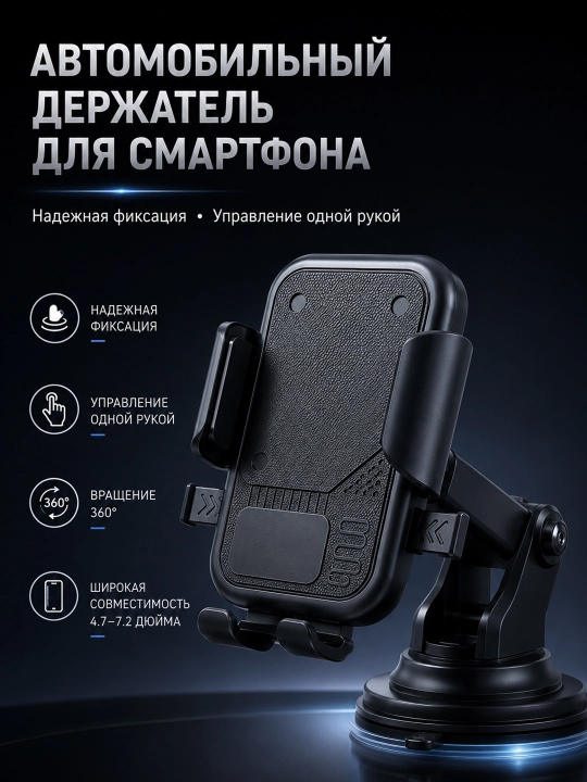 Автомобильный держатель для телефона с вакуумной присоской, поворот 360° - 