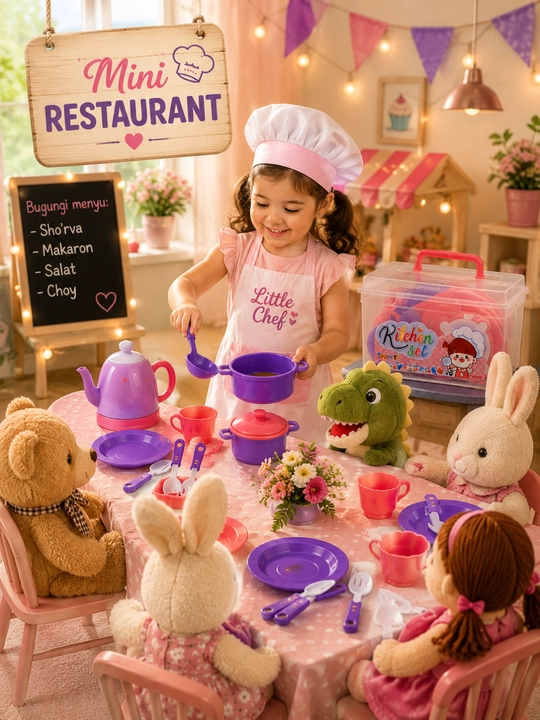 Детский игровой набор посуды и кухонных принадлежностей Kitchen для детей для девочек