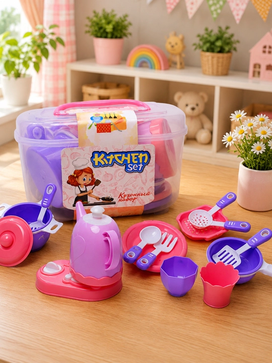 Детский игровой набор посуды и кухонных принадлежностей Kitchen для детей для девочек - 