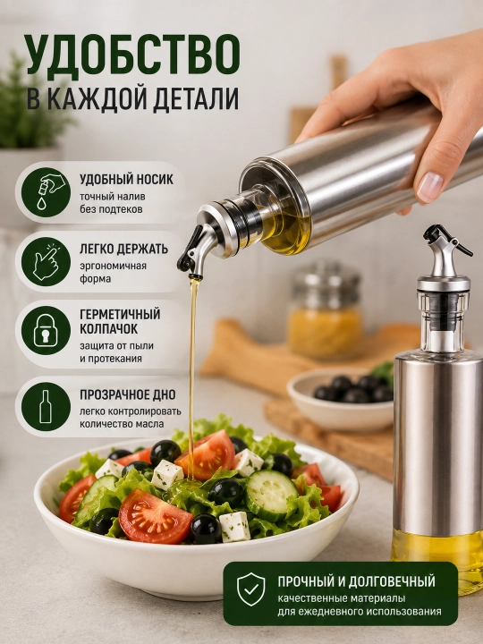 Стеклянная бутылка-дозатор для масла, уксуса и жидкостей - удобный кухонный аксессуар