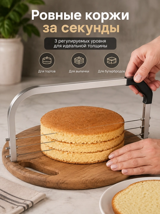 Кондитерская струна-нож для нарезки бисквита и тортов, резак для коржей, для выпечки - 
