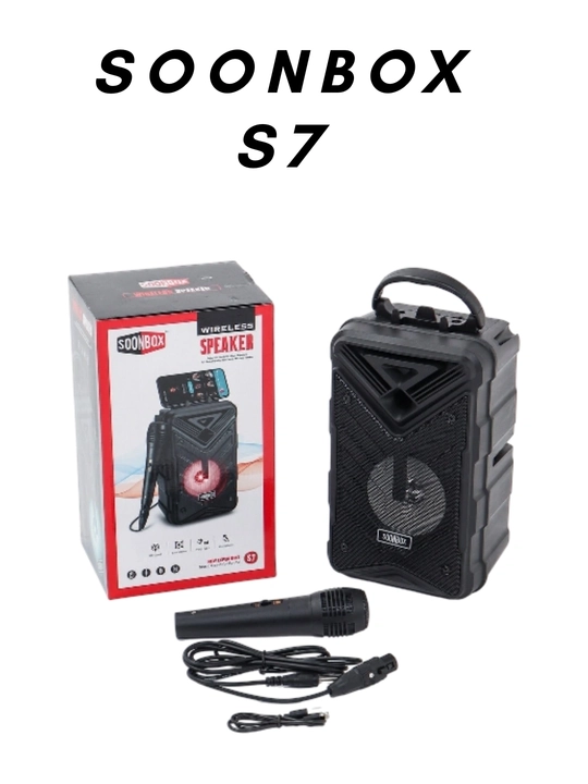 SOONBOX S7 portativ karaoke karnayi — kuchli ovoz, mikrofon va zamonaviy dizayn