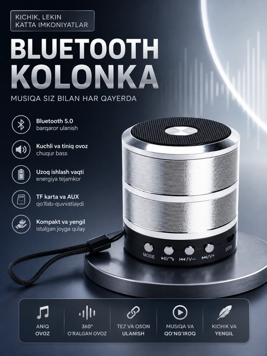 Портативная Bluetooth колонка WS-887 с FM, USB, TF, AUX беспроводной динамик - 