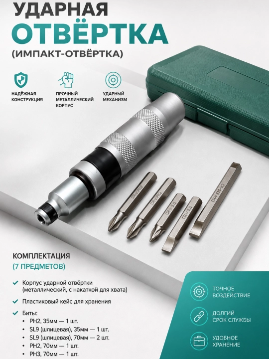 Zarba otvyortkasi (impakt-otvyortka) 7PC,to'plami - 