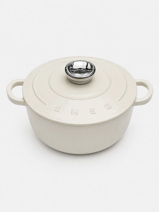 Чугунная кастрюля SMEG с крышкой и двумя ручками, для индукции и газовой плиты - 