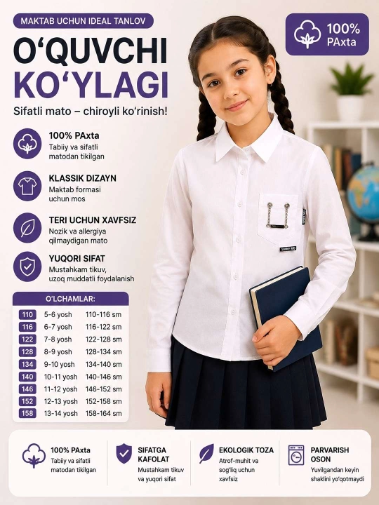Qizlar uchun maktab ko‘ylagi. Maktab formasi - 