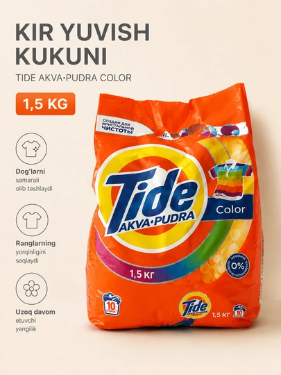 Tide color kir yuvish kukuni, avtomat, 1.5 kg, rangli belyolar uchun - 