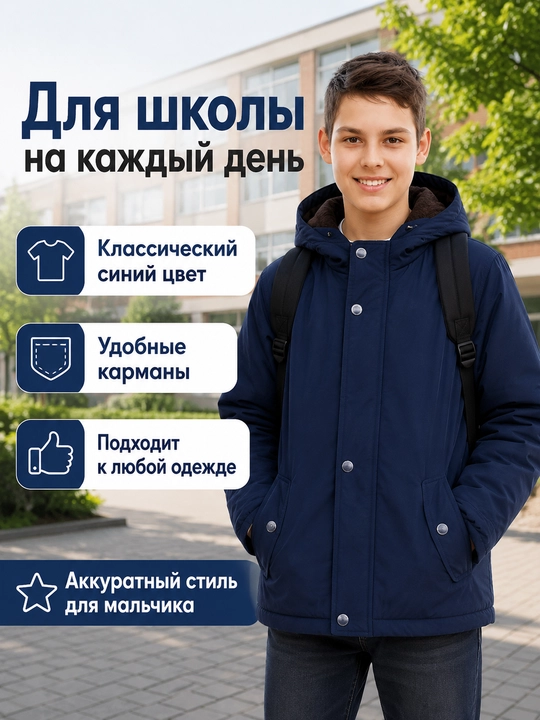 Куртка для мальчика зимняя 2 в 1, ветровка с флисовой кофтой и капюшоном, 90-150