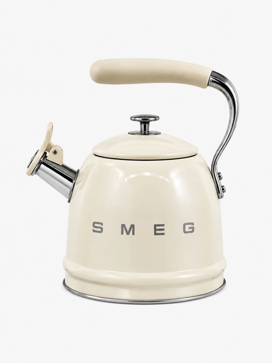 Чайник SMEG со свистком из нержавеющей стали, для газовых и индукционных плит, кремовый