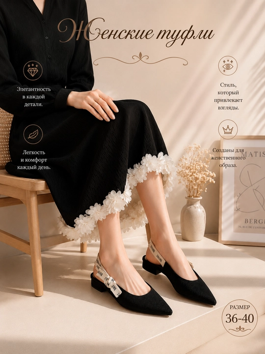 Ayollar uchun slingback oyoq kiyimlari, uchli burunli tasmali baletka