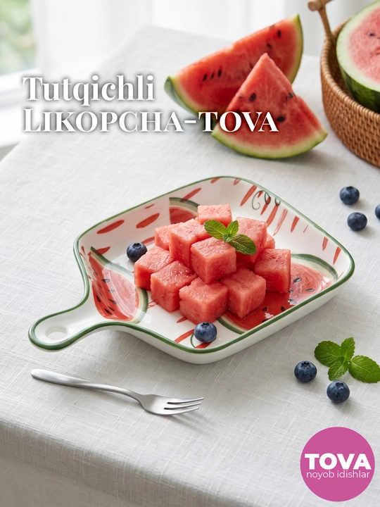 Tutqichli keramika likopcha-tova pishirish va taom tortish uchun, 22.5 sm - 
