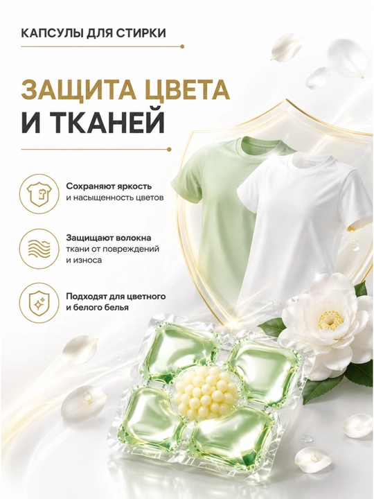 Капсулы для стирки 5 в 1, глубокое очищение и стойкий аромат 100 штук