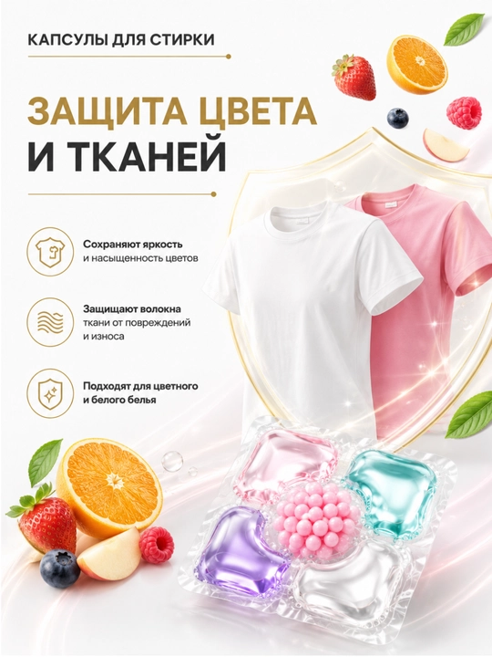 Капсулы для стирки 5 в 1, глубокое очищение и стойкий аромат 100 штук