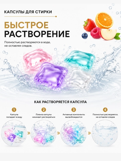 Капсулы для стирки 5 в 1, глубокое очищение и стойкий аромат 100 штук