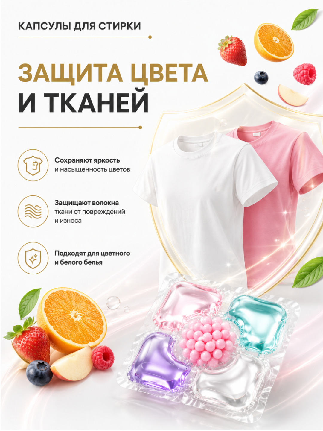 Капсулы для стирки 5 в 1, глубокое очищение и стойкий аромат 100 штук