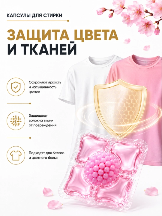Капсулы для стирки 5 в 1, глубокое очищение и стойкий аромат 100 штук