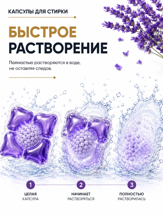 Капсулы для стирки 5 в 1, глубокое очищение и стойкий аромат 100 штук