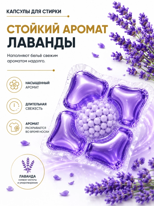 Капсулы для стирки 5 в 1, глубокое очищение и стойкий аромат 100 штук