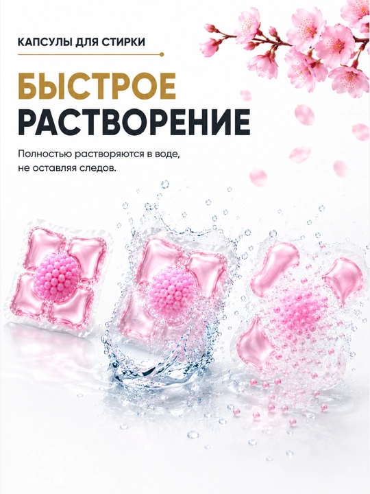 Капсулы для стирки 5 в 1, глубокое очищение и стойкий аромат 100 штук