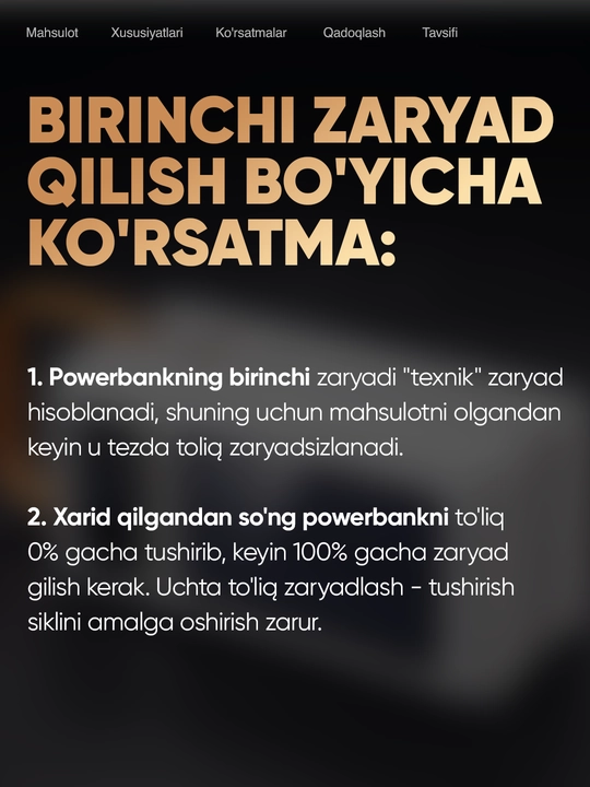 50000, 100000, 160000, 7 ta 1 da tez quvvatlanadigan tashqi quvvat banki akkumulyatori