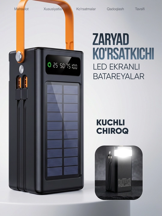 50000, 100000, 160000, 7 ta 1 da tez quvvatlanadigan tashqi quvvat banki akkumulyatori