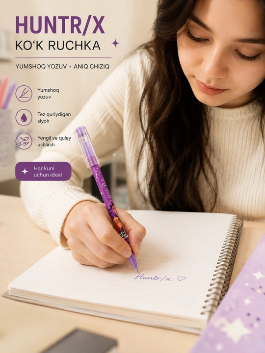 HUNTRX ko'k siyohli gel ruchka 0.5 mm, yumshoq yozuvchi maktab va ofis uchun