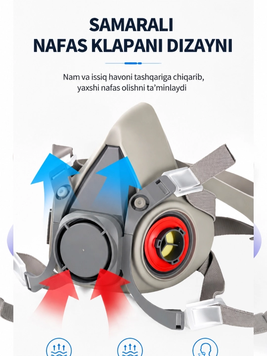 Yarim yuz respiratori filtrli, himoya ko‘zoynagi bilan bo‘yoq va ta’mirlash uchun
