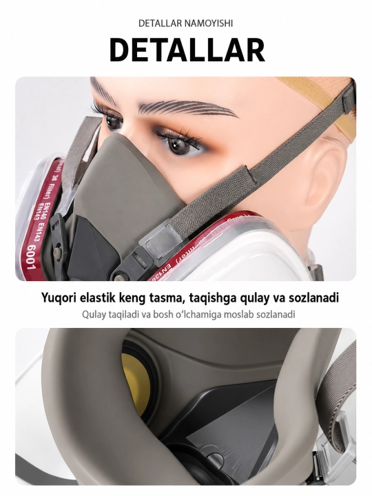 Yarim yuz respiratori filtrli, himoya ko‘zoynagi bilan bo‘yoq va ta’mirlash uchun