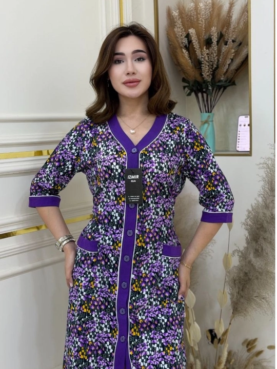 Женский домашний халат большого размера на пуговицах