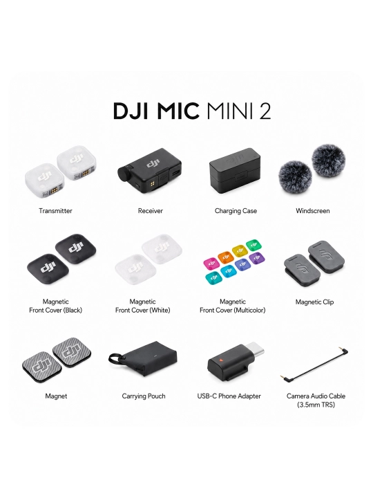 DJI Mic Mini 2 Simsiz mikrofon, shovqinni kamaytirish, USB Type-C, OsmoAudio