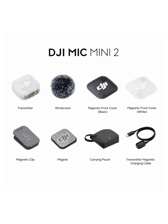 DJI Mic Mini 2 Simsiz mikrofon, shovqinni kamaytirish, USB Type-C, OsmoAudio