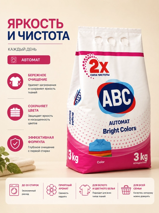 ABC avtomat kir yuvish kukuni, 3 kg, universal